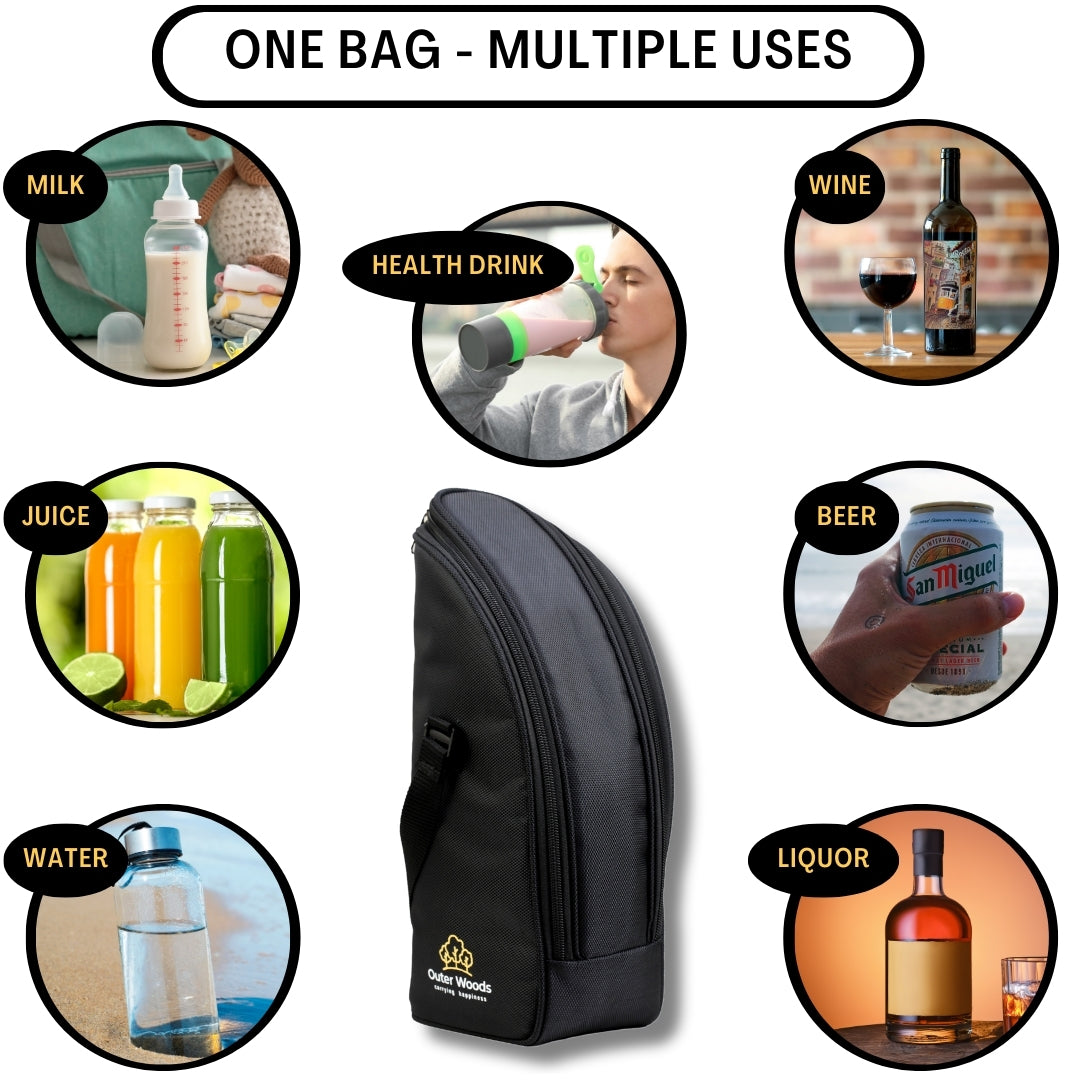 Outer Woods Insulated 1.5 Bottle Cooler Bag, with 2 Units of Ice Gel Pack, for Wine, Beer, Whisky, and All Kinds of Bottles