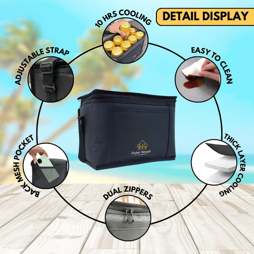 Outer Woods Insulated 8 Can Cooler Bag | Fits 8 x 500ml Beer Cans | Keep Drinks Cool for up to 10 Hours | Ideal for Carrying Beer, Soda, Juice, Milk and Water