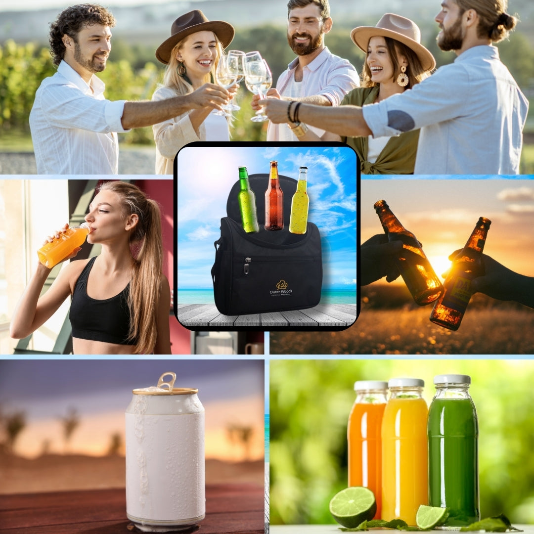 Outer Woods Insulated 8 Pint Bottle Bag, Fits 8 x 330 ml Pint Bottles, 6 to 8 Hours Cooling, Includes 4 Ice Gel Packs
