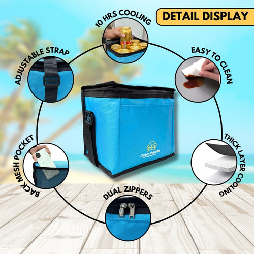 Outer Woods Insulated 6 Can Cooler Bag, Fits 6 x 500ml Beer Cans, Keep Cans Cool for up to 10 Hrs, with 2 Units of Ice Gel Packs