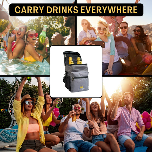 Outer Woods Insulated 4 Bottle Cooler Bag | 6+ Hours Cooling | Beverage Cooler Bag | 4 Units of Ice Gel Packs Included