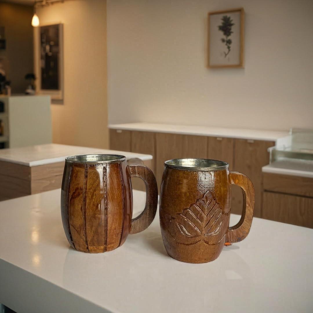 SuperGeneriX Wooden Steel Mug with Stripe Design | Wooden Steel Mug | Insulated Mug | Travel Mug | Coffee & Tea Mug | Le