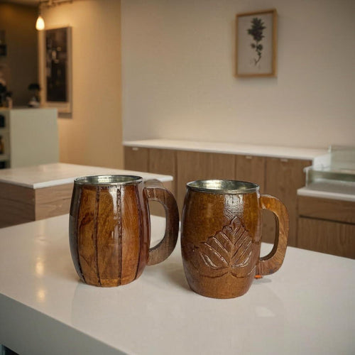 SuperGeneriX Wooden Steel Mug with Stripe Design | Wooden Steel Mug | Insulated Mug | Travel Mug | Coffee & Tea Mug | Leak-Proof Mug | Unique Design (Flower Design)