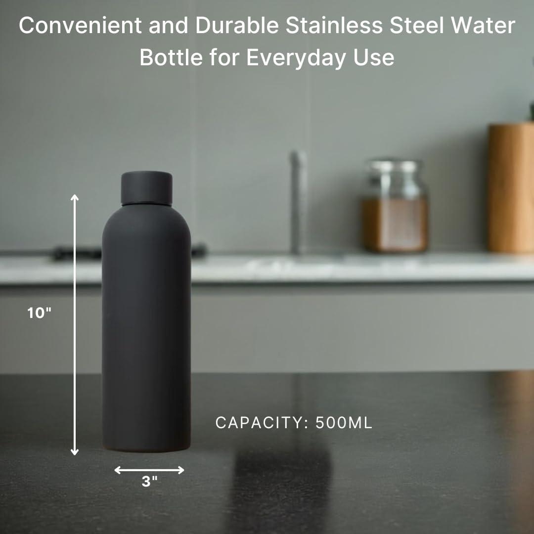 SuperGeneriX 17oz Matte Finish Stainless Steel Water Bottle | Vacuum Insulated Travel Bottle |12 hrs Hot & 18 hrs Cold| Smooth Rubber Finish Water Bottle (Black)