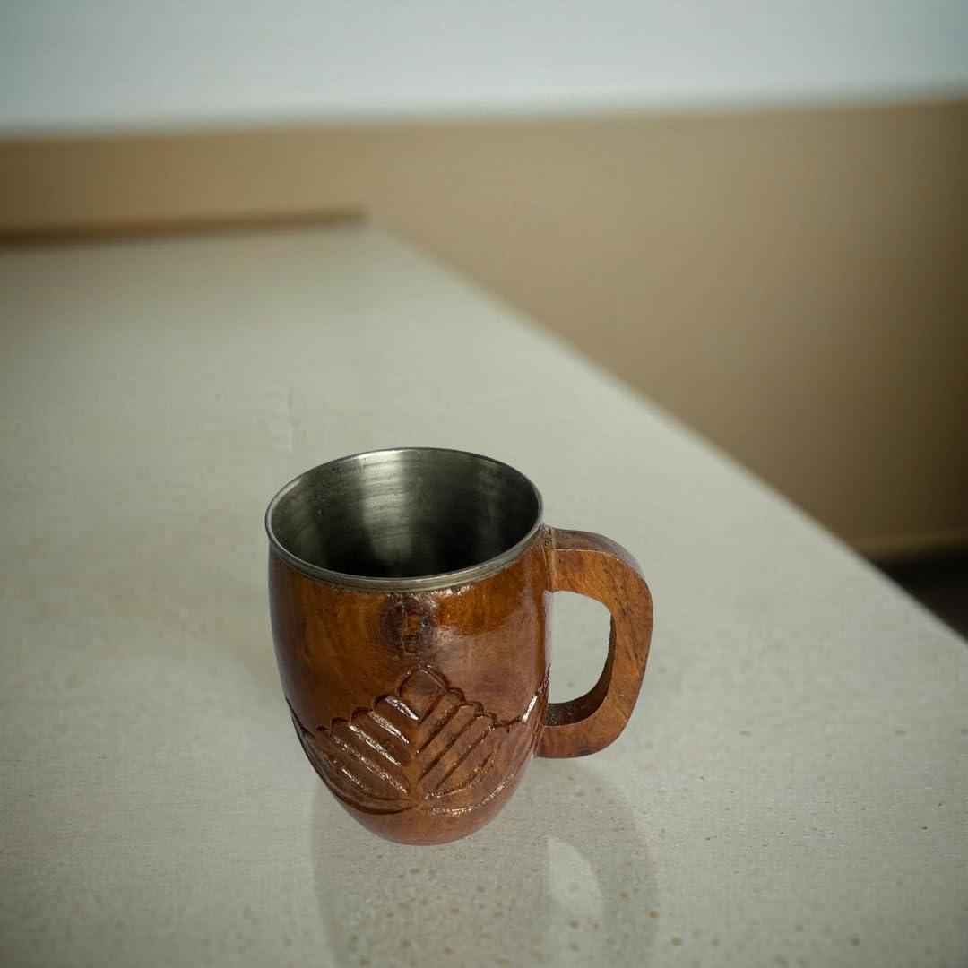 SuperGeneriX Wooden Steel Mug with Stripe Design | Wooden Steel Mug | Insulated Mug | Travel Mug | Coffee & Tea Mug | Le