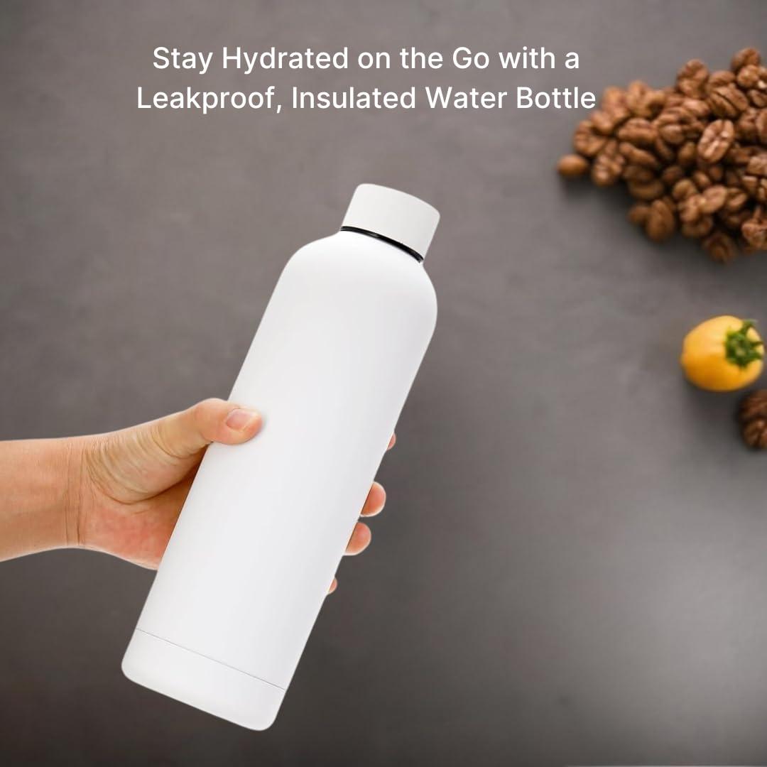 SuperGeneriX 17oz Matte Finish Stainless Steel Water Bottle | Vacuum Insulated Travel Bottle |12 hrs Hot & 18 hrs Cold| Smooth Rubber Finish Water Bottle (Black)