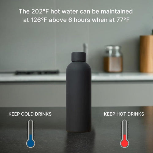 SuperGeneriX 17oz Matte Finish Stainless Steel Water Bottle | Vacuum Insulated Travel Bottle |12 hrs Hot & 18 hrs Cold| Smooth Rubber Finish Water Bottle (Black)
