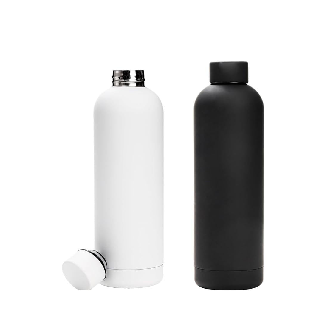SuperGeneriX 17oz Matte Finish Stainless Steel Water Bottle | Vacuum Insulated Travel Bottle |12 hrs Hot & 18 hrs Cold| Smooth Rubber Finish Water Bottle (Black)